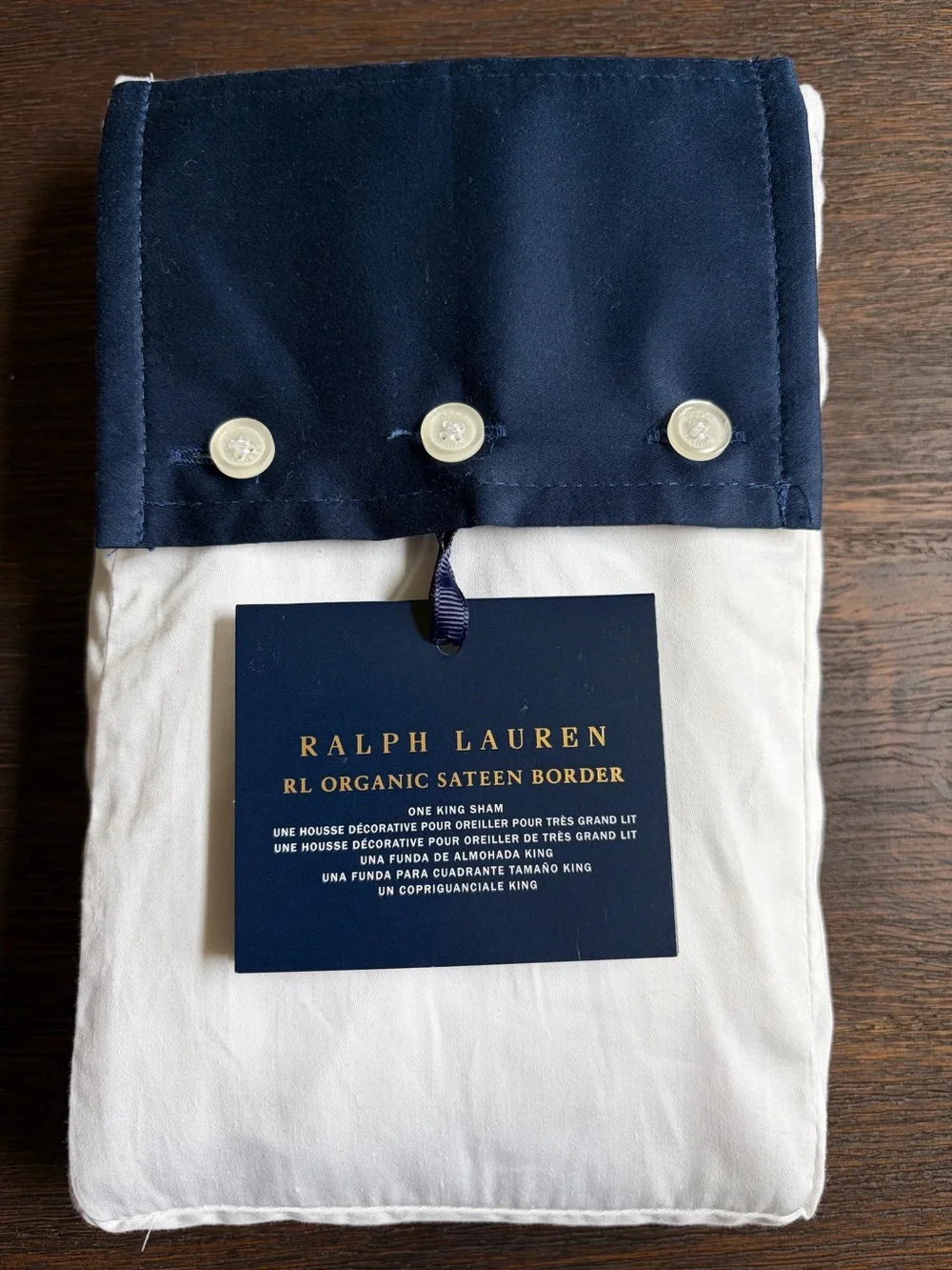 Ralph Lauren Home Organic Cotton Sateen Border Sham King Size Polo Navy Luxury